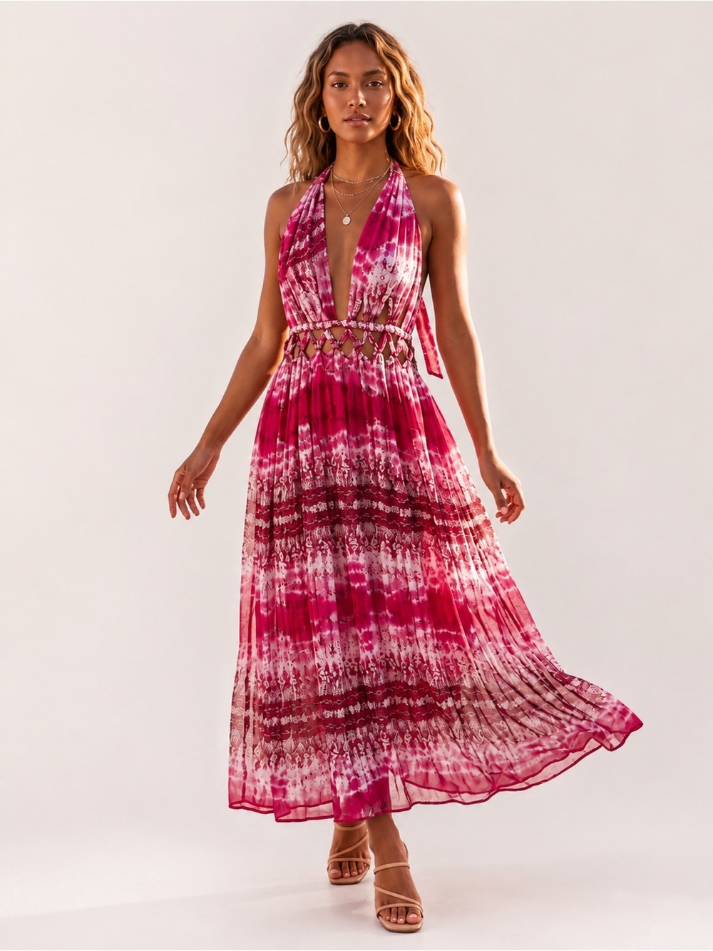 Asos Womens Dress Size 12 Maxi Halter Neck  l Cut Out Backless Summer Beach